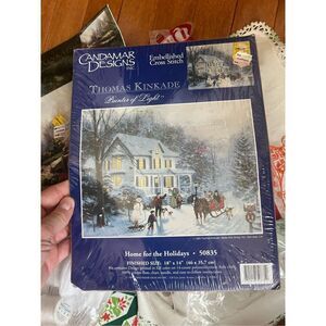 VTG Home for the Holidays Cross Stitch Kit Thomas Kinkade NIP New Christmas